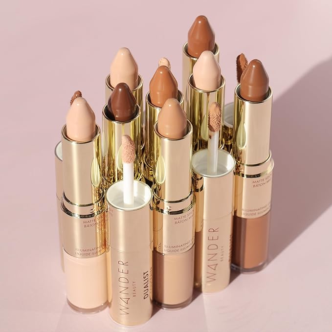 Wander Beauty Dualist Matte and Illuminating Concealer Makeup - Ebony - Dual-Ended Matte Concealer Stick + Liquid Concealer - Full Coverage Concealer Brightens & Hydrates Under Eyes - 0.28 fl oz