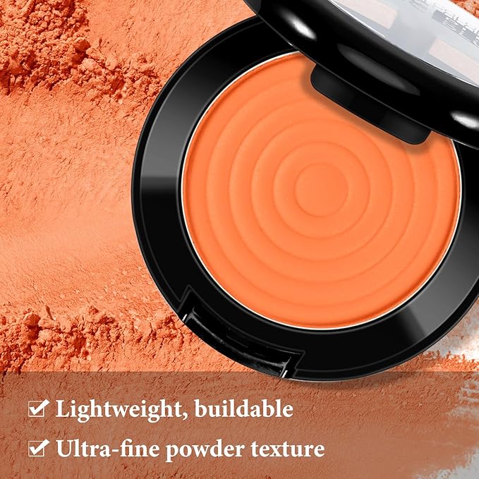 Boobeen Soft Blend Powder Blush for Cheeks, Buildable Color Matte Smooth Blush Palette Compact Blush Powder Makeup, Long-lasting Flush Color, with Mirror and Brush