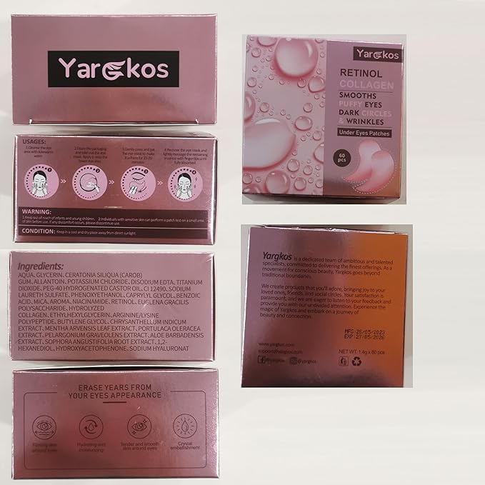 60 Pcs Pink Under Eye Patches with 5 Pieces Travel 24K Gold Eye Mask, 30 Pairs Undereye Mask for Dark Circles Puffy Eye Treatment, Collagen Gel Pads Hydrating for Eye Bag Puffiness Wrinkle