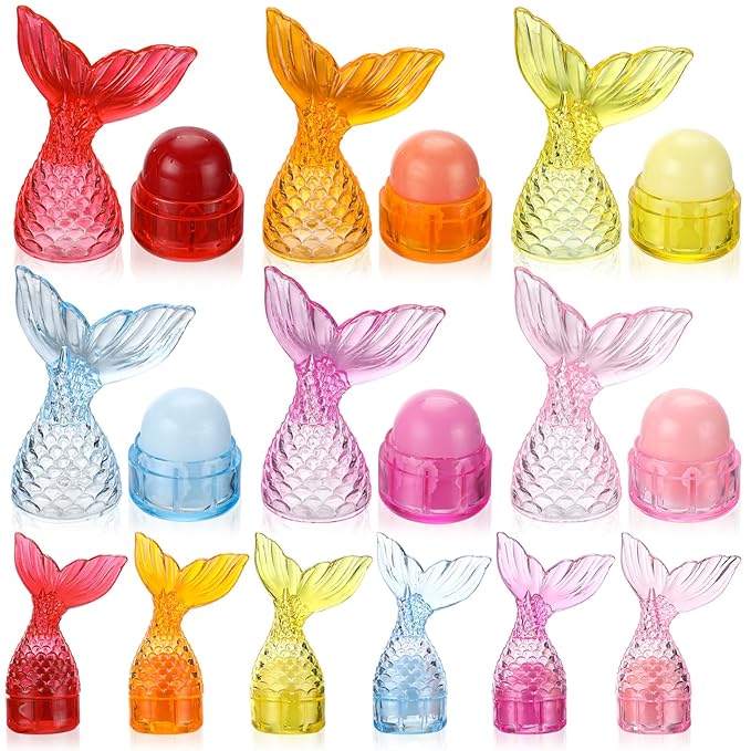 24 Pcs Mermaid Girl Birthday Party Supplies Lip Balm Graduation Gifts Bulk Kids Classroom Gift Exchange Party Supplies Birthday Mermaids Themed Party Decor Gifts for Preschool Toddler Boy Girl