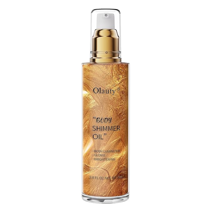 Shimmer Body Oil, Highlighter Makeup Smooth Glitter Glow Liquid Foundation for Face & Body,Liquid Illuminator Body Shimmer Lotion for Women (2# Rose Gold)