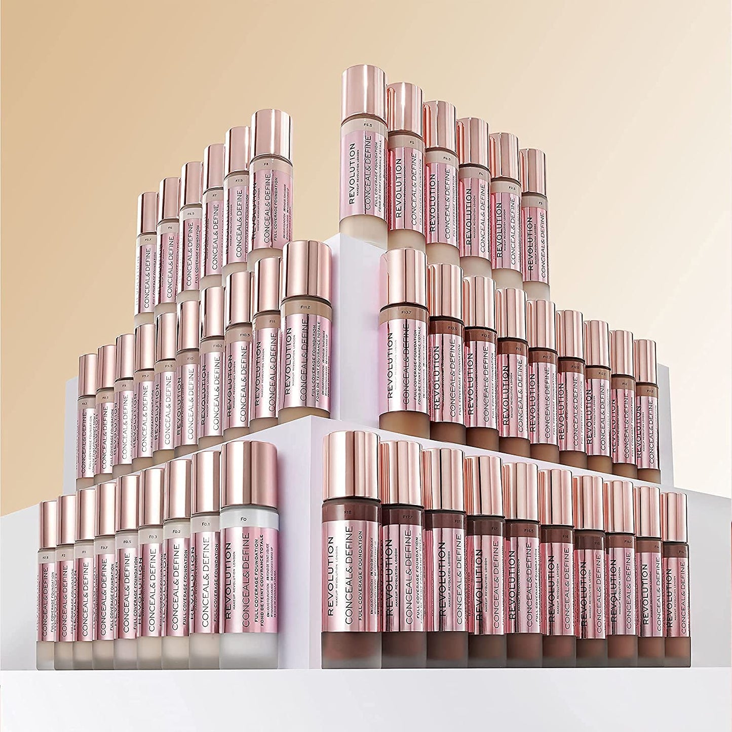 Makeup Revolution Conceal & Define Foundation, Cream Foundation Makeup, Full Coverage, For Medium Skin Tones, Vegan & Cruelty-Free, F7, 23ml
