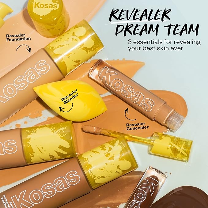 Kosas Revealer Skin-Improving Foundation with SPF 25 Protection - Hydrate, Brighten, Soothe, Plump, Protect Skin - Smoothing Texture, Natural Finish and Clean Formula - Medium Deep Neutral 320