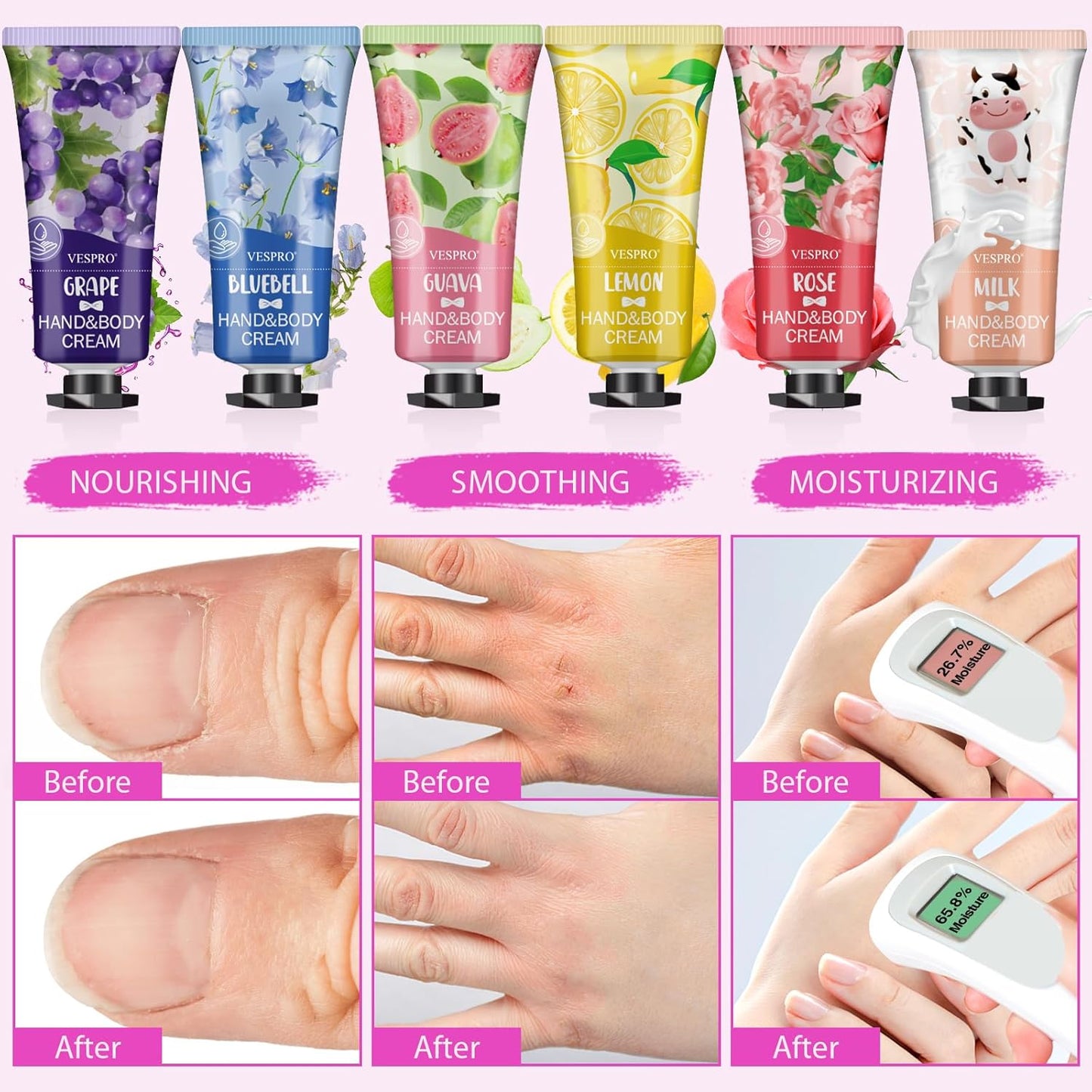 VESPRO 16 Pack Hand Cream Gifts Set, Birthday Gifts, Bridesmaid Gifts, Bulk Hand Lotion Travel Size for Dry Cracked Hands, Mini Hand Lotion for Thank You Gift and Mom Gifts with a Greeting Card