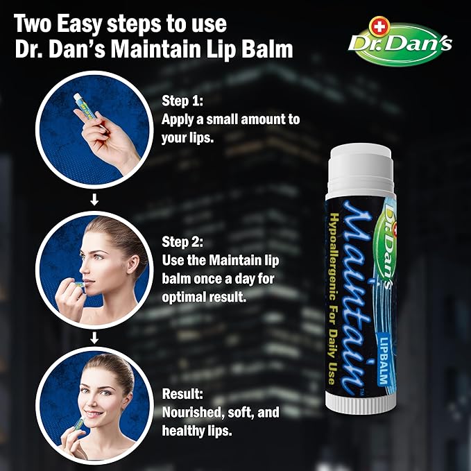 Dr. Dan's Maintain Lip Balm - Perfect for Everyday and Cortibalm aftercare, Mild Ingredients & Beeswax, Vitamin E Enriched for Moisturizing Dry Lips, Ensures Smooth, Soft Feel, 3 Pack