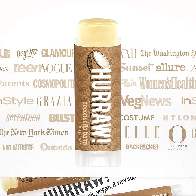 Hurraw! Coconut Lip Balm, 2 Pack: Organic, Certified Vegan, Cruelty and Gluten Free. Non-GMO, 100% Natural Ingredients. Bee, Shea, Soy and Palm Free. Made in USA