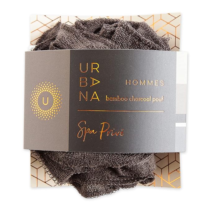Urbana Spa Prive Men's Bamboo Charcoal Collection, Shower Pouf, Brown (6338)