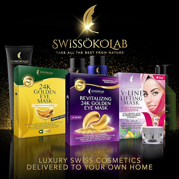 SWISSÖKOLAB Under Eye Patches For Puffy Eyes 24k Gold Eye Mask Dark Circles And Puffiness Collagen Eye Gel Pads Moisturizing & Reducing Wrinkles Anti-Aging Hyaluronic Acid (Revitalising)