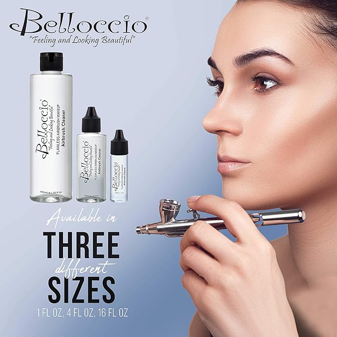 16 Ounce Bottle of Belloccio Makeup Airbrush Cleaner - Fast Acting Cleaning Solution, Quickly Cleans Flushes Out Airbrush Makeup Foundation, Blush, Highlighter - Clean Cosmetic Makeup Brushes, Paint