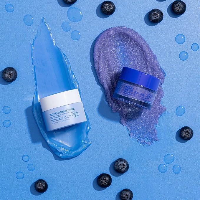 W7 Sweet Dreams Lip Scrub & Overnight Lip Mask Duo - 2Pcs Set - Blueberry Flavour - Exfoliate, Condition, Soothe & Hydrate
