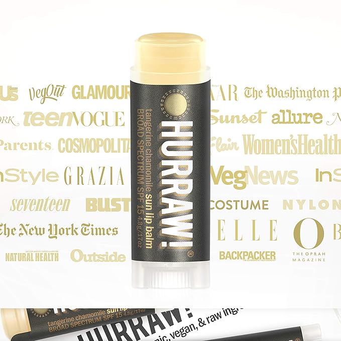Hurraw! Sun Lip Balm (Zinc Oxide Protection, Broad Spectrum SPF 15, Tangerine, Chamomile): Organic, Certified Vegan, Gluten Free. Non-GMO, 100% Natural. Bee, Shea, Soy and Palm Free. Made in USA