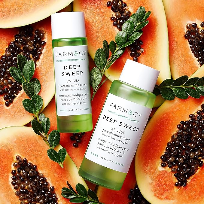 Farmacy 2% Salicylic Acid Toner for Face - Deep Sweep Gentle BHA Exfoliant for Oily Skin - Refines Texture with Papaya Enzymes & Moringa Water for a Healthy-Looking Complexion (100ml)