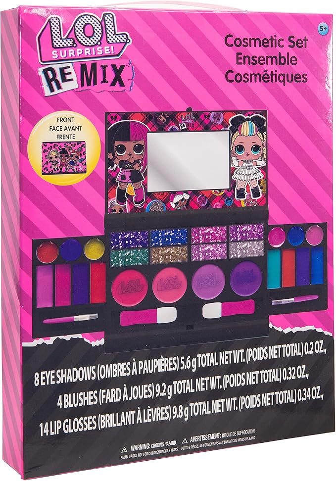 LOL Surprise Cosmetic Compact Set Includes Mirror, 14 Lip glosses, 8 Eye Shadow, 4 Blushes & 4 Brushes Safe & Non-Toxic Colorful Portable Foldable Makeup Beauty Kit for Girls, Townley Girl