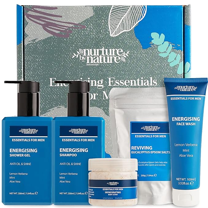 Nurture by Nature Mens Gift Set, Fathers Day Gifts, 5 x Men's Body Care Products Included, Gift Set Men, Mens Gift Basket, Men Body Wash Set, Men Bath Set, Self Care for Men, Men's Shower Kit