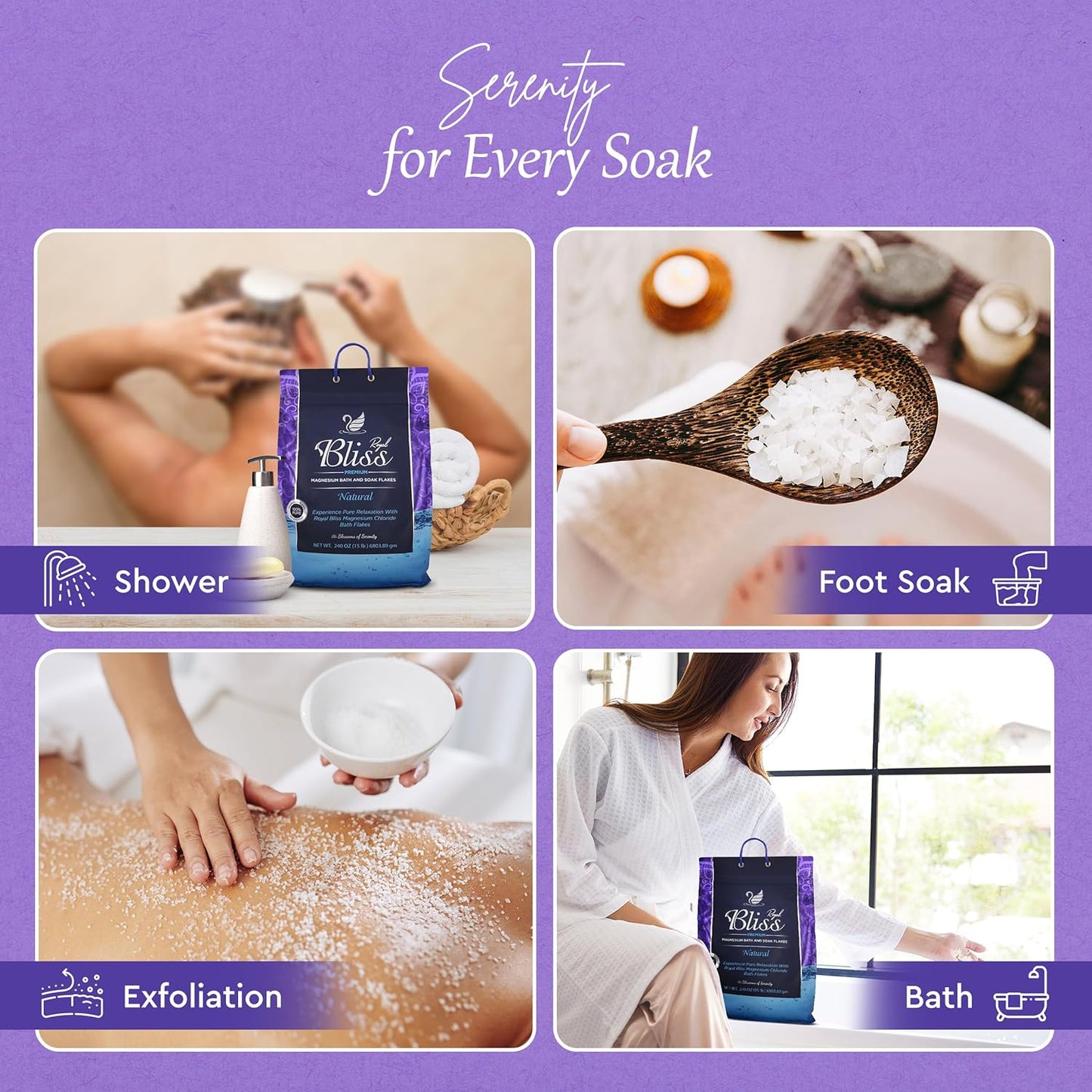 Magnesium Bath & Foot Soak | Salt Flake 15 LB (240 OZ), Super Value Pack | Natural Salts for Relaxation, Wellness & Muscle Relief, Soaking, Recovery & Stress Relief - 15 LB (240 OZ)