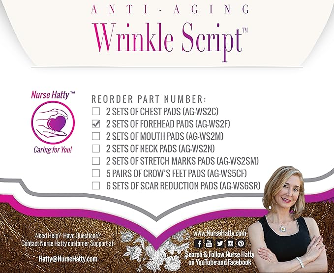 Nurse Hatty® Anti-aging Wrinkle Script Forehead 2pk. Silicone Skincare Pads for Wrinkles