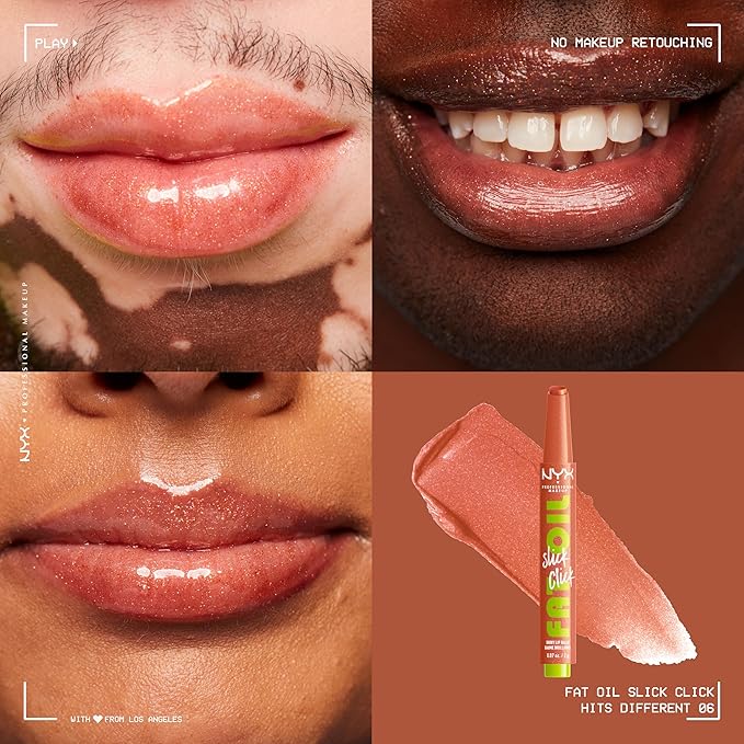 NYX PROFESSIONAL MAKEUP Fat Oil Slick Click, Lightweight, Buildable, Pigmented Vegan Lip Balm - Hits Different