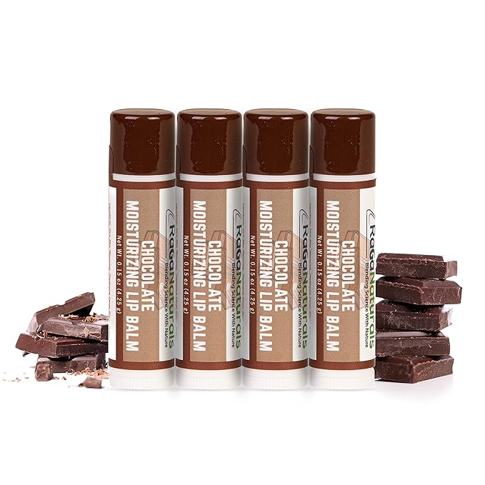 Handmade Chocolate Lip Balm - All Natural, All Day Hydration for Smooth & Soft Care - Original Beeswax, Shea Butter, Jojoba Oil, Vitamin E Infused - Lip Balm for Self Care Gifts (4 Pack)