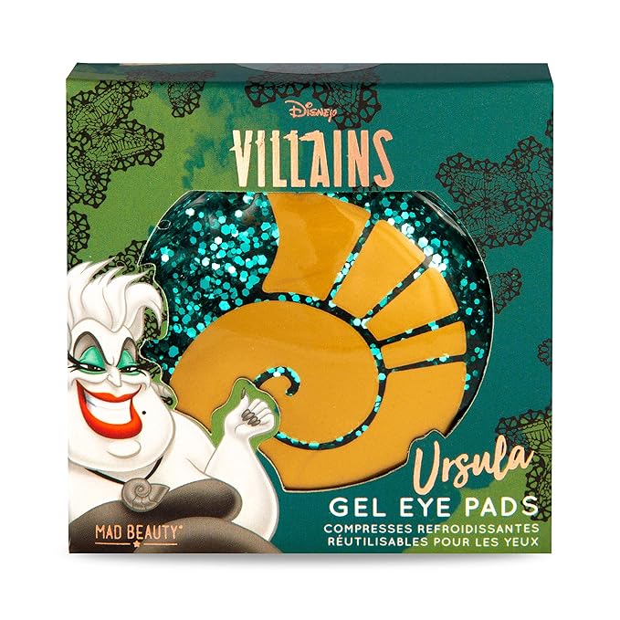 MAD BEAUTY Disney Villains Ursula Cooling Gel Eye Masks, Reusable, Soothing, Relaxing, Novelty Round Shell Eye Masks
