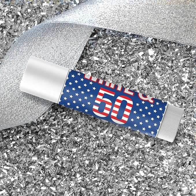 Red White and Blue 50th Birthday Party Favor Lip Balm Labels - 36 Count, Patriotic Birthday Party Supplies