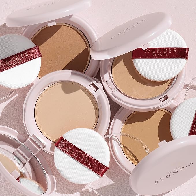 Wander Beauty Wanderlust Powder Foundation - Fair Light - Blurs & Evens Skin Tone - Perfects & Hydrates With Hyaluronic Acid, Aloe, Honeysuckle, & Vitamin E - Lightweight, Buildable Coverage - 0.31 oz
