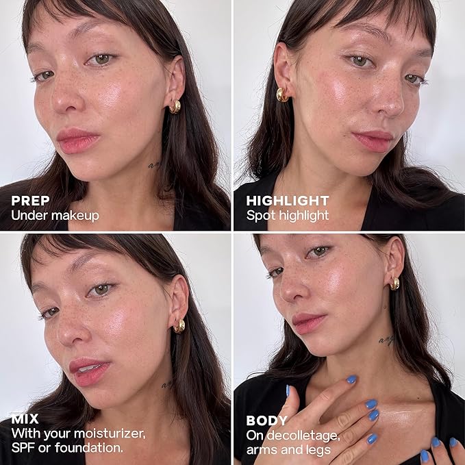 Saie Glowy Super Gel Lightweight Illuminator - Luminizer and Makeup Primer for Glowing Skin - Enriched with Vitamin C + Hydrating Squalane Oil - Wear Alone or Under Makeup - Starglow (1 oz)