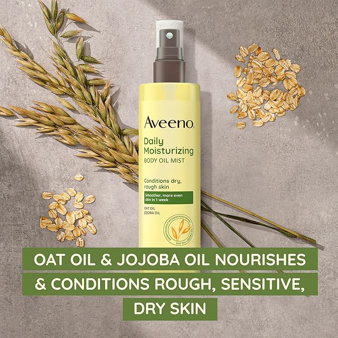 Aveeno Daily Moisturizing Body Oil Mist with Oat & Jojoba Oil for Dry Sensitive Skin, Nourishing Body Spray for Smoother Skin, Paraben-, Silicone- & Alcohol-Free, Twin Pack, 6.7 fl. oz, 2 Pack