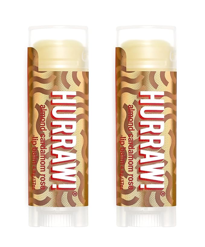Hurraw! Almond, Cardamom, Rose (Vata) Lip Balm, 2 Pack: Organic, Certified Vegan, Cruelty and Gluten Free. Non-GMO, 100% Natural Ingredients. Bee, Shea, Soy and Palm Free. Made in USA