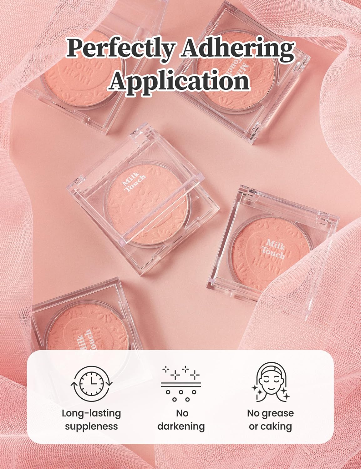 MILKTOUCH Touch My Cheek in Bloom Blush Shy Peachy | Face Blushes Compact Powder Makeup | Shimmer Powder Blush Oil Absorbing Powder Compact | Face Powder for Oily Skin Korean Blush (0.18 oz)