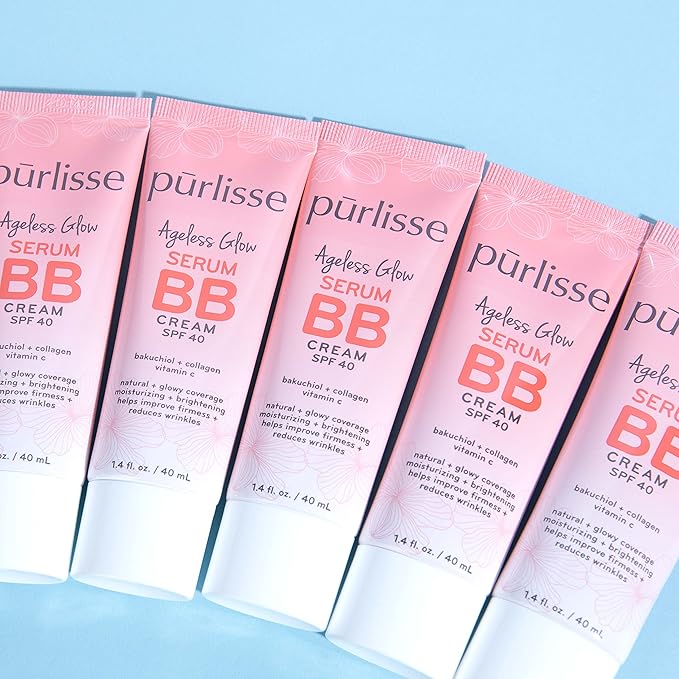pūrlisse Ageless Glow Serum BB Cream SPF 40 - Glow BB Cream with SPF Enriched with Bakuchiol & Vitamin C to Help Improve Firmness & Reduce Wrinkles for Dewy Skin - Light (1.4 oz)