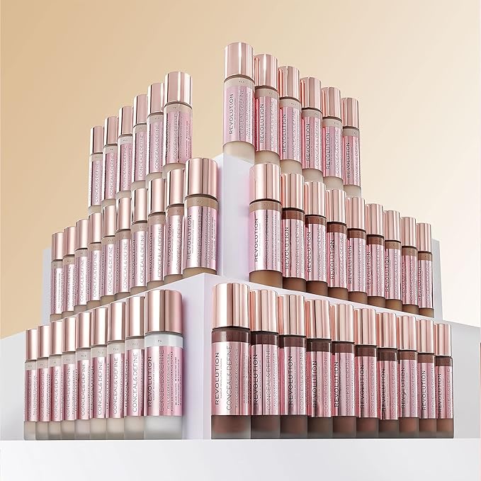 Makeup Revolution Conceal & Define Foundation, Cream Foundation Makeup, Full Coverage, For Medium Skin Tones, Vegan & Cruelty-Free, F10, 23ml