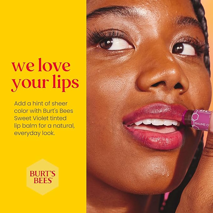 Burt's Bees Lip Tint Balm with Long Lasting 2 in 1 Duo Tinted Balm Formula, Color Infused with Deeply Hydrating Shea Butter for a Natural Looking Buildable Finish, Sweet Violet (2-Pack)
