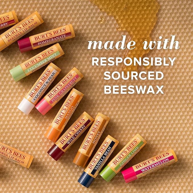 Burt's Bees Lip Balm - Pomegranate, Lip Moisturizer With Responsibly Sourced Beeswax, Tint-Free, Natural Origin Conditioning Lip Treatment, 4 Tubes, 0.15 oz.