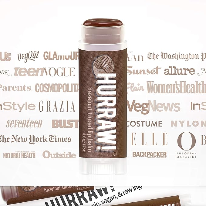 Hurraw! Hazelnut Tinted Lip Balm, 3 Pack: (Sheer Brown Tint) Organic, Certified Vegan, Cruelty and Gluten Free. Non-GMO, 100% Natural Ingredients. Bee, Shea, Soy and Palm Free. Made in USA