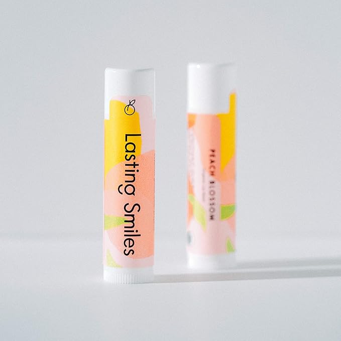 Organic Lip Balm - Peach Blossom 4 Pack - Same Day Therapy for Chapped Lips - Best Lip Balm for Soft Lips