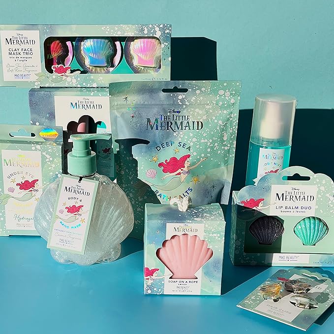 MAD BEAUTY Disney The Little Mermaid Lip Balm Duo 2-Pack, Cute Shell-Shaped Pots, Strawberry & Blueberry, Moisturize & Hydrate for Soft Fresh Lips, Great Gift, Adorable