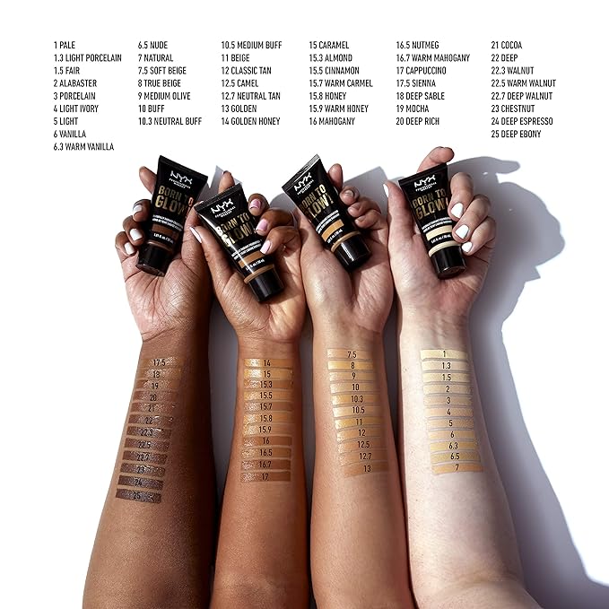 NYX PROFESSIONAL MAKEUP Born To Glow Naturally Radiant Foundation, Medium Coverage - Deep Ebony