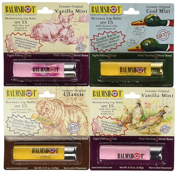 BALMSHOT Lip Balm - Multipack of four (4) BALMSHOT SPF 15 Lip Balms
