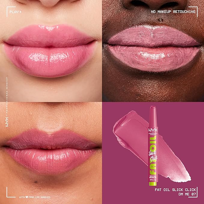 NYX PROFESSIONAL MAKEUP Fat Oil Slick Click, Lightweight, Buildable, Pigmented Vegan Lip Balm - DM Me